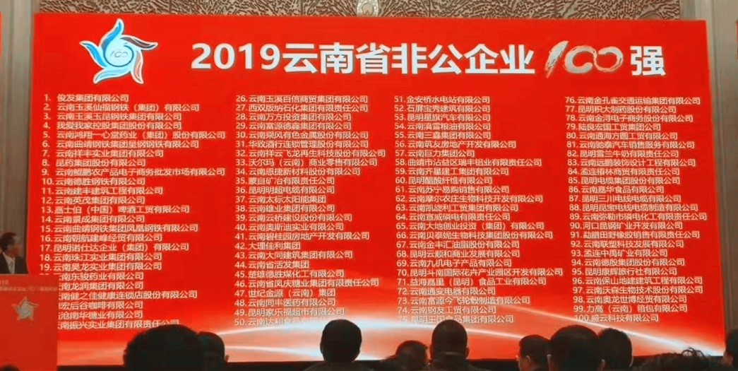 “2019云南省非公企業(yè)100強(qiáng)”